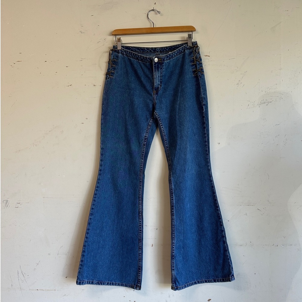 Vintage Y2K leather lace up side boot cut jeans
